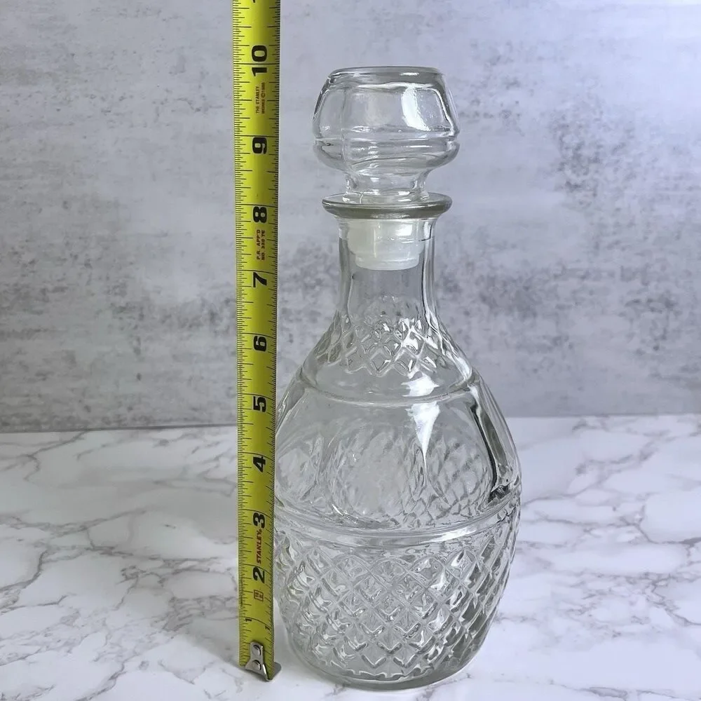 Vintage Pressed Glass Decanter with Stopper Criss Cross Grape Diamond Cut